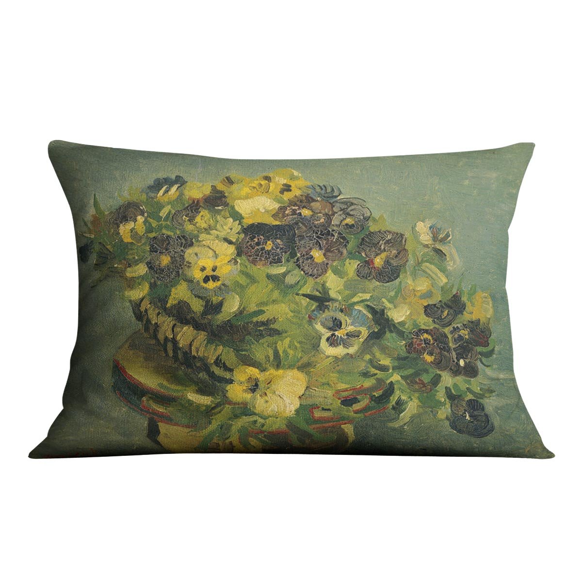 Basket of pansies on a small table by Van Gogh Throw Pillow