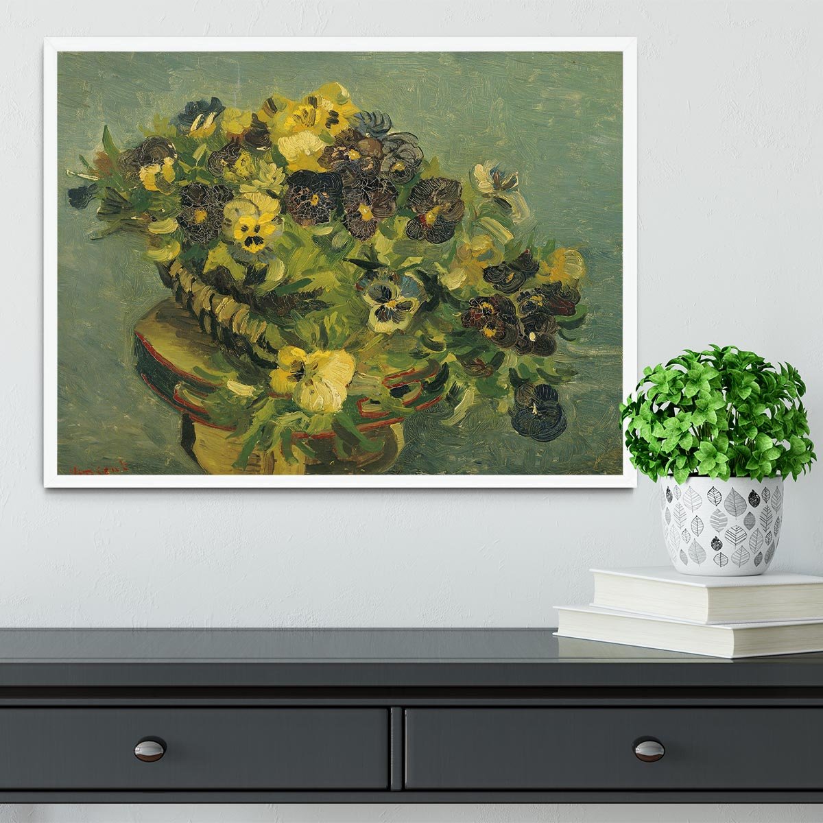 Basket of pansies on a small table by Van Gogh Framed Print - Canvas Art Rocks -6
