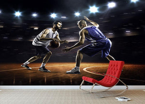 Basketball players in action in gym Wall Mural Wallpaper - Canvas Art Rocks - 2