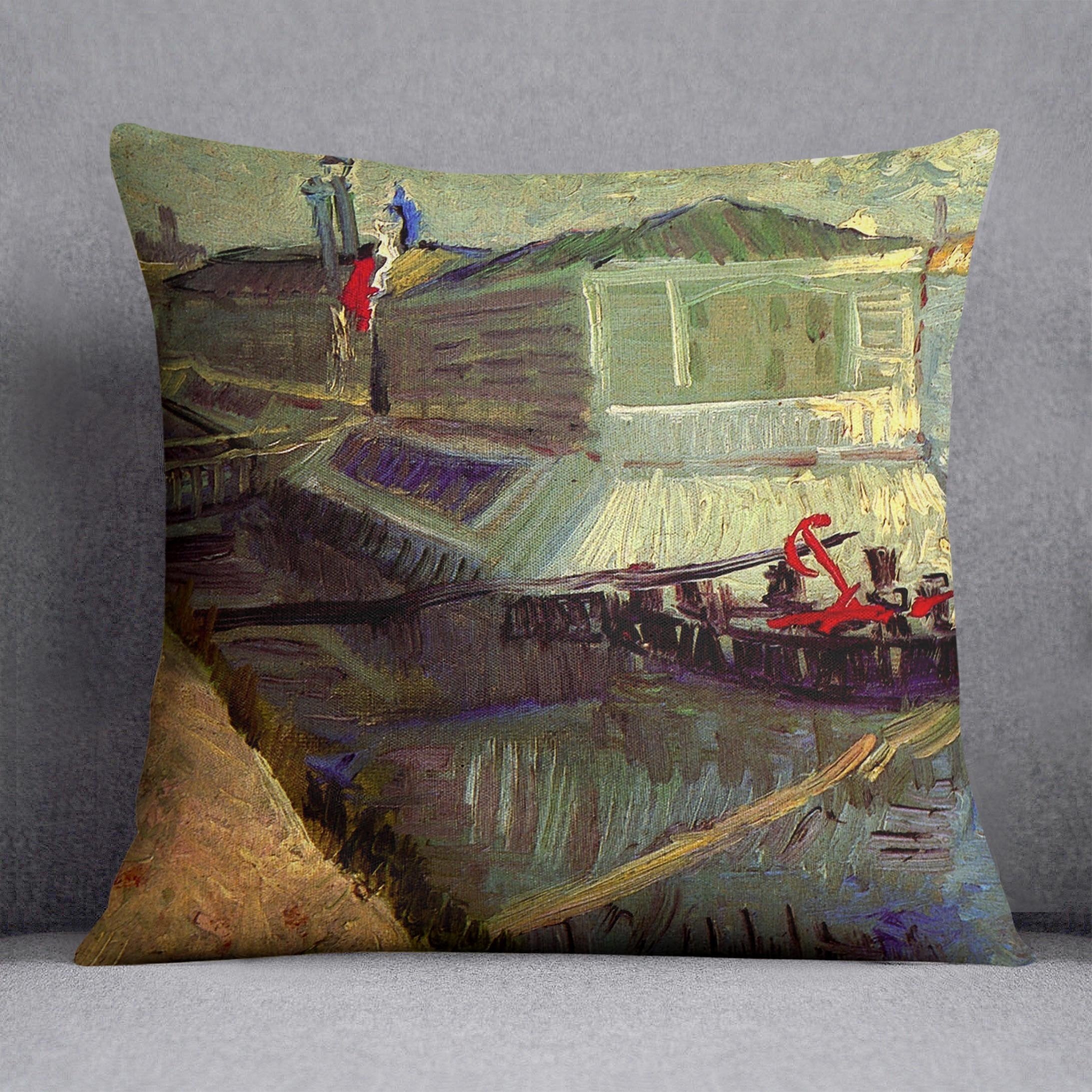 Bathing Float on the Seine at Asniere by Van Gogh Throw Pillow