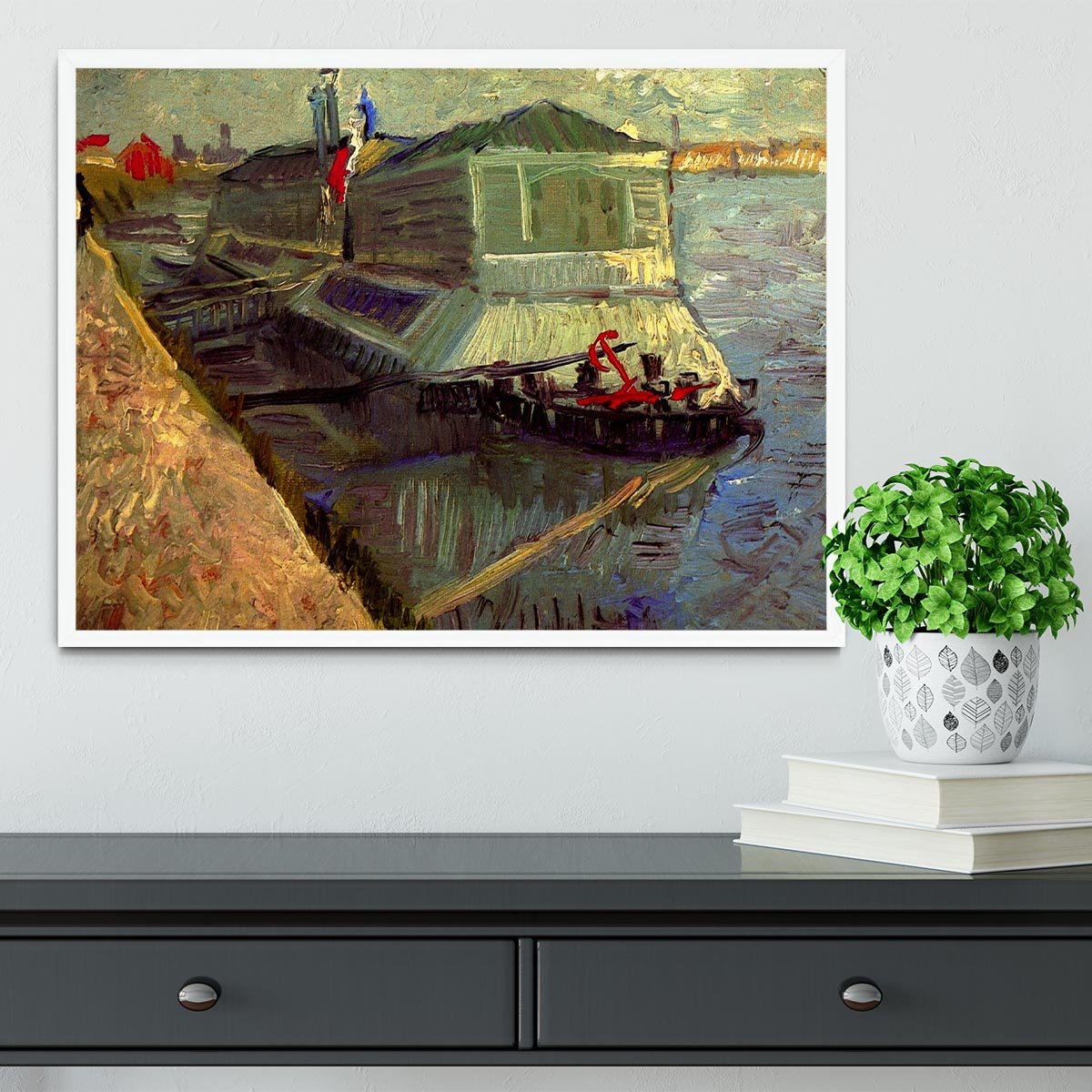 Bathing Float on the Seine at Asniere by Van Gogh Framed Print - Canvas Art Rocks -6