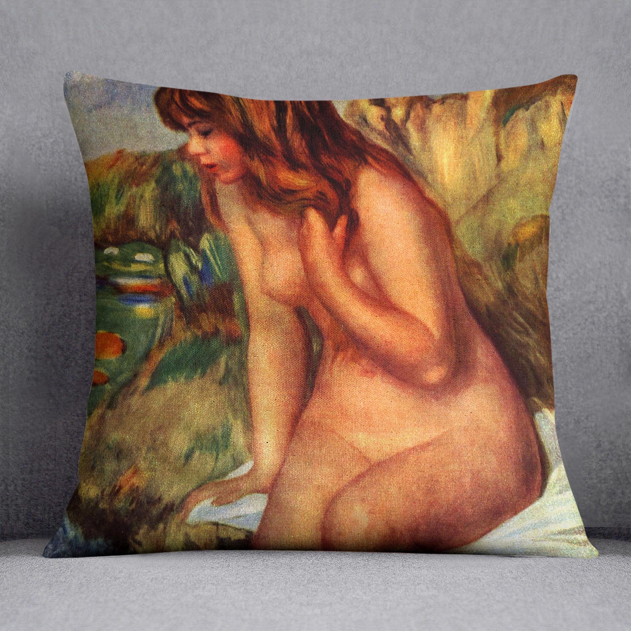 Bathing sitting on a rock by Renoir Throw Pillow