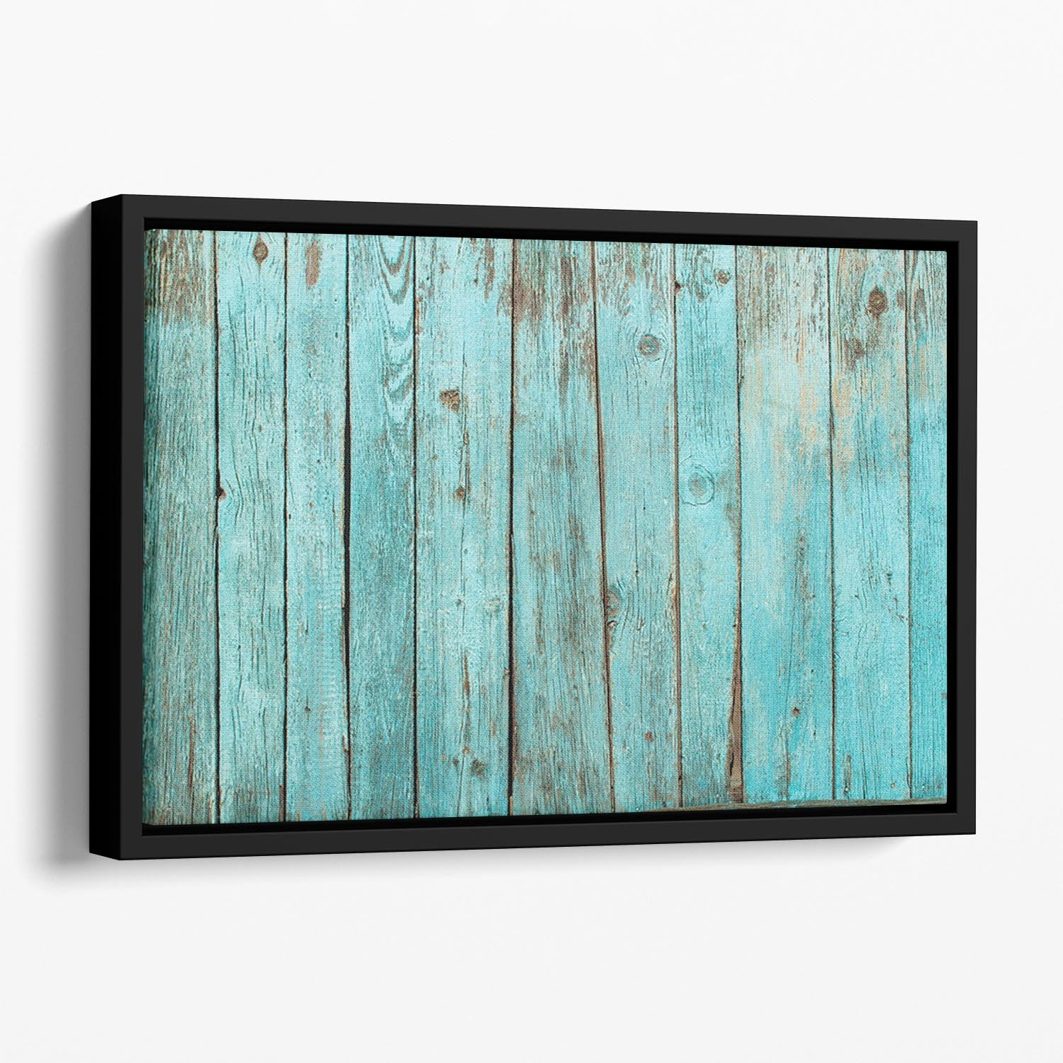 Battered old wooden blue Floating Framed Canvas - Canvas Art Rocks - 1