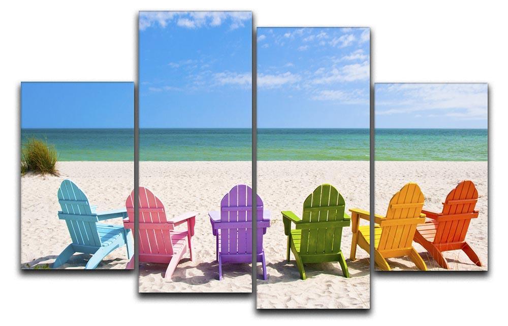 Beach Chairs on a Sun Beach 4 Split Panel Canvas - Canvas Art Rocks - 1