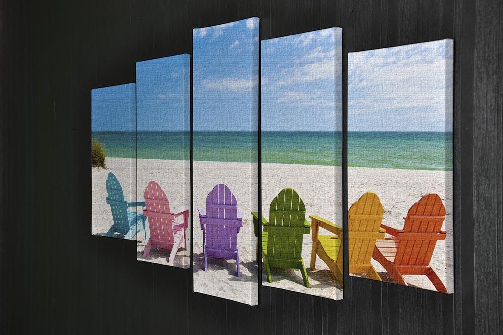 Beach Chairs on a Sun Beach 5 Split Panel Canvas - Canvas Art Rocks - 2