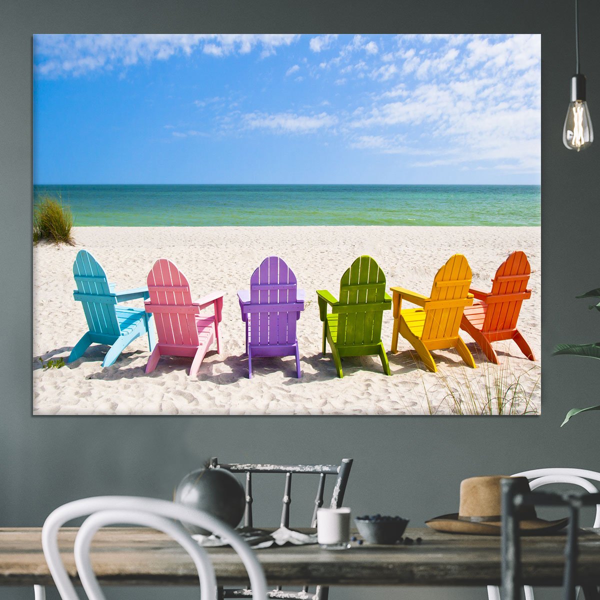 Beach Chairs on a Sun Beach Canvas Print or Poster