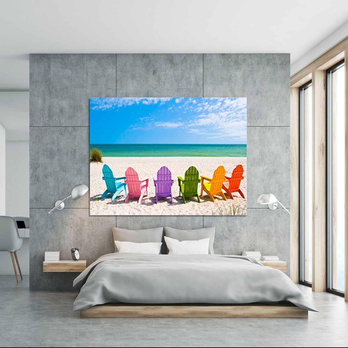 Beach Chairs on a Sun Beach Canvas Print or Poster - Canvas Art Rocks - 5