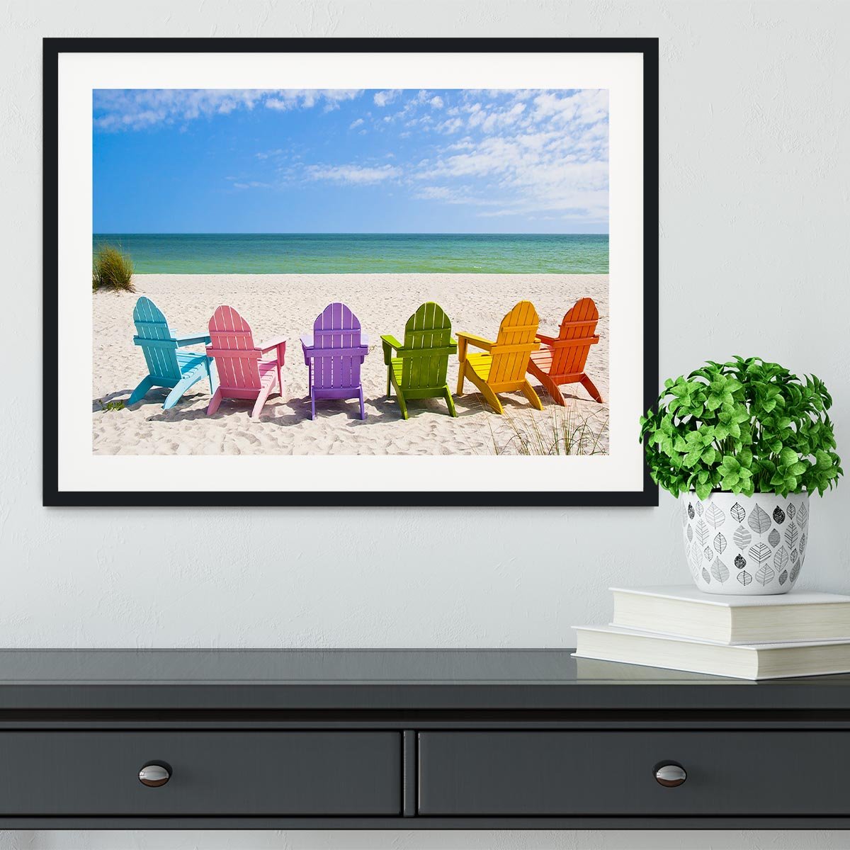 Beach Chairs on a Sun Beach Framed Print - Canvas Art Rocks - 1