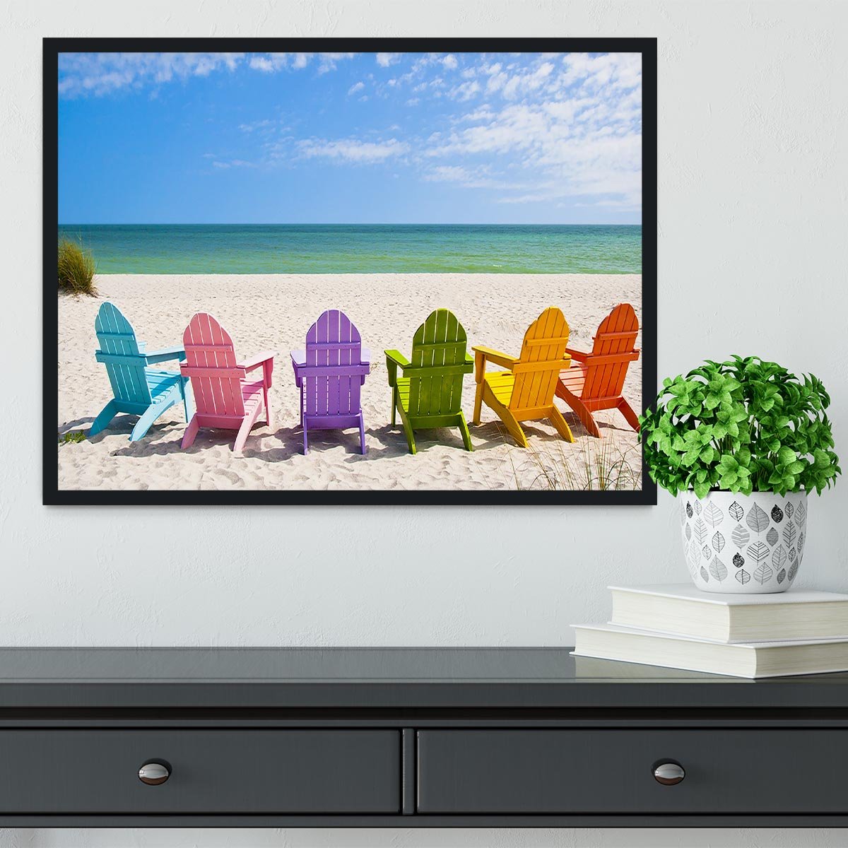 Beach Chairs on a Sun Beach Framed Print - Canvas Art Rocks - 2