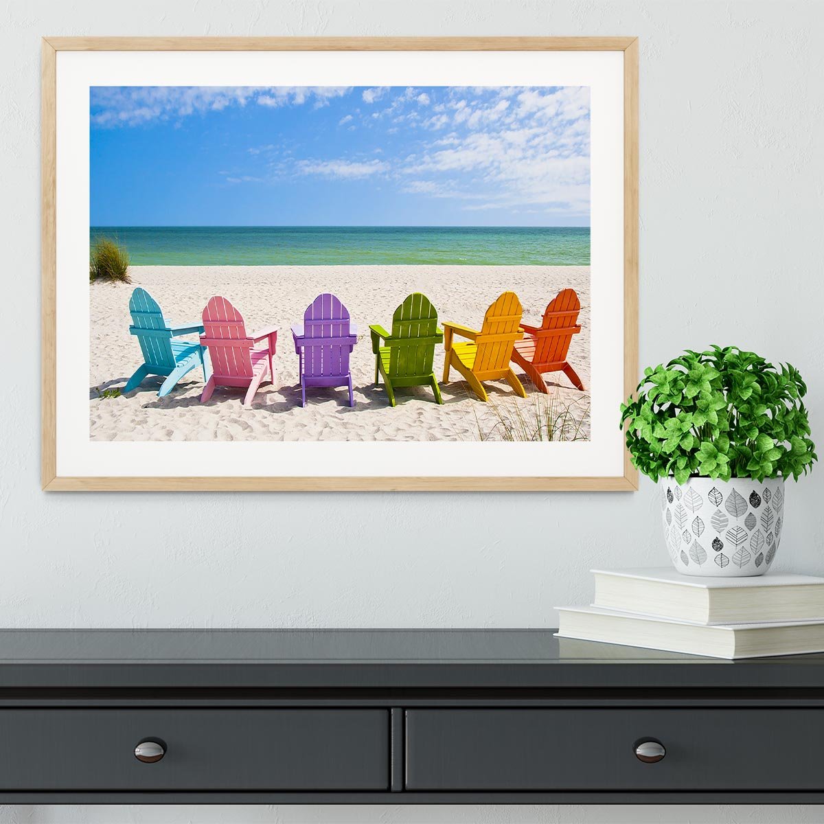 Beach Chairs on a Sun Beach Framed Print - Canvas Art Rocks - 3