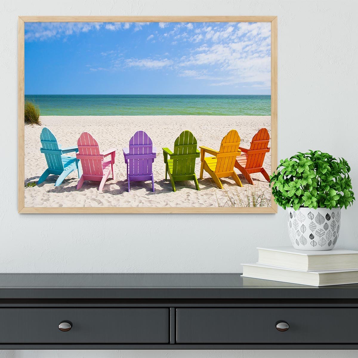 Beach Chairs on a Sun Beach Framed Print - Canvas Art Rocks - 4