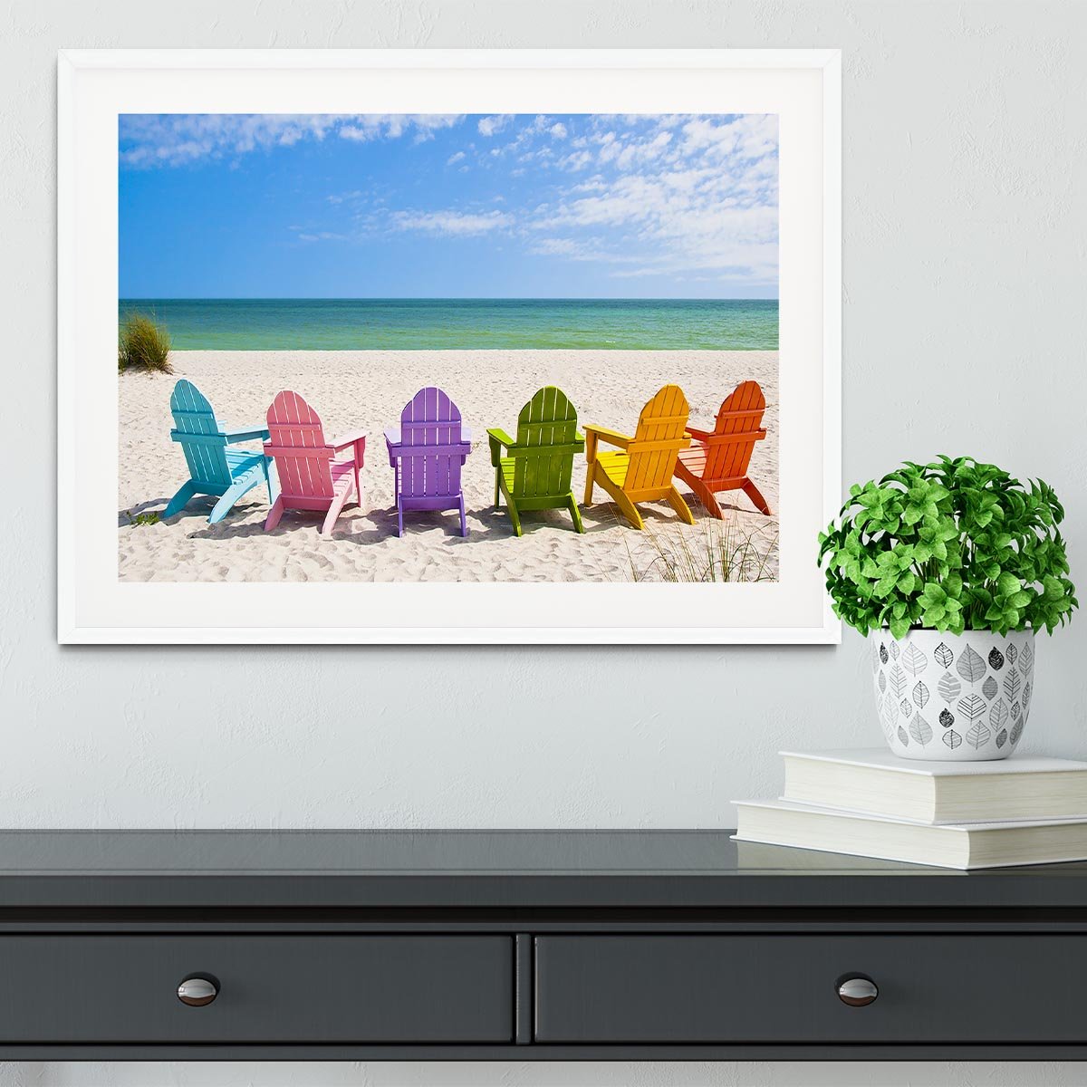 Beach Chairs on a Sun Beach Framed Print - Canvas Art Rocks - 5