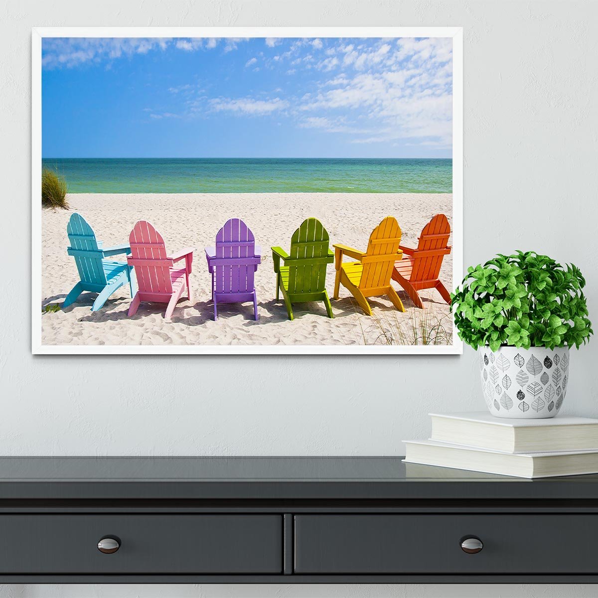 Beach Chairs on a Sun Beach Framed Print - Canvas Art Rocks -6