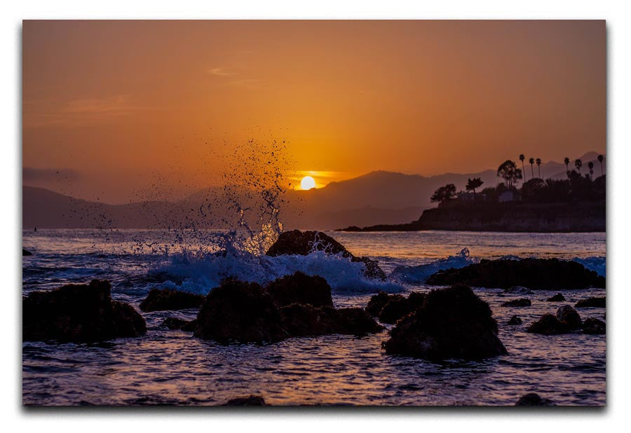 Splashing Rocks Beach Sunset Print - Canvas Art Rocks - 1