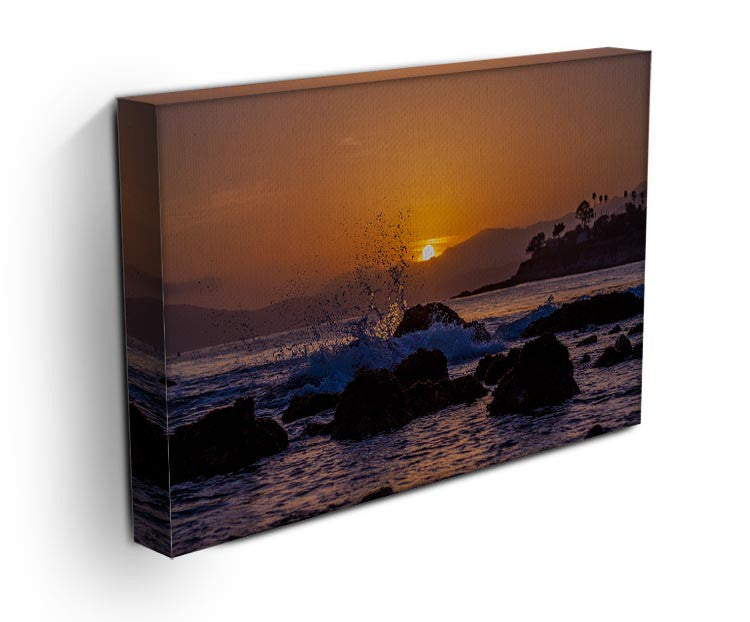 Splashing Rocks Beach Sunset Print - Canvas Art Rocks - 3