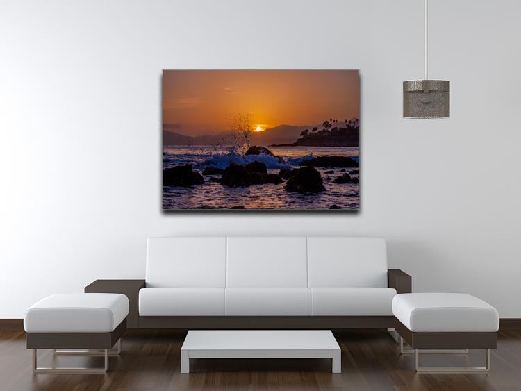 Splashing Rocks Beach Sunset Print - Canvas Art Rocks - 4