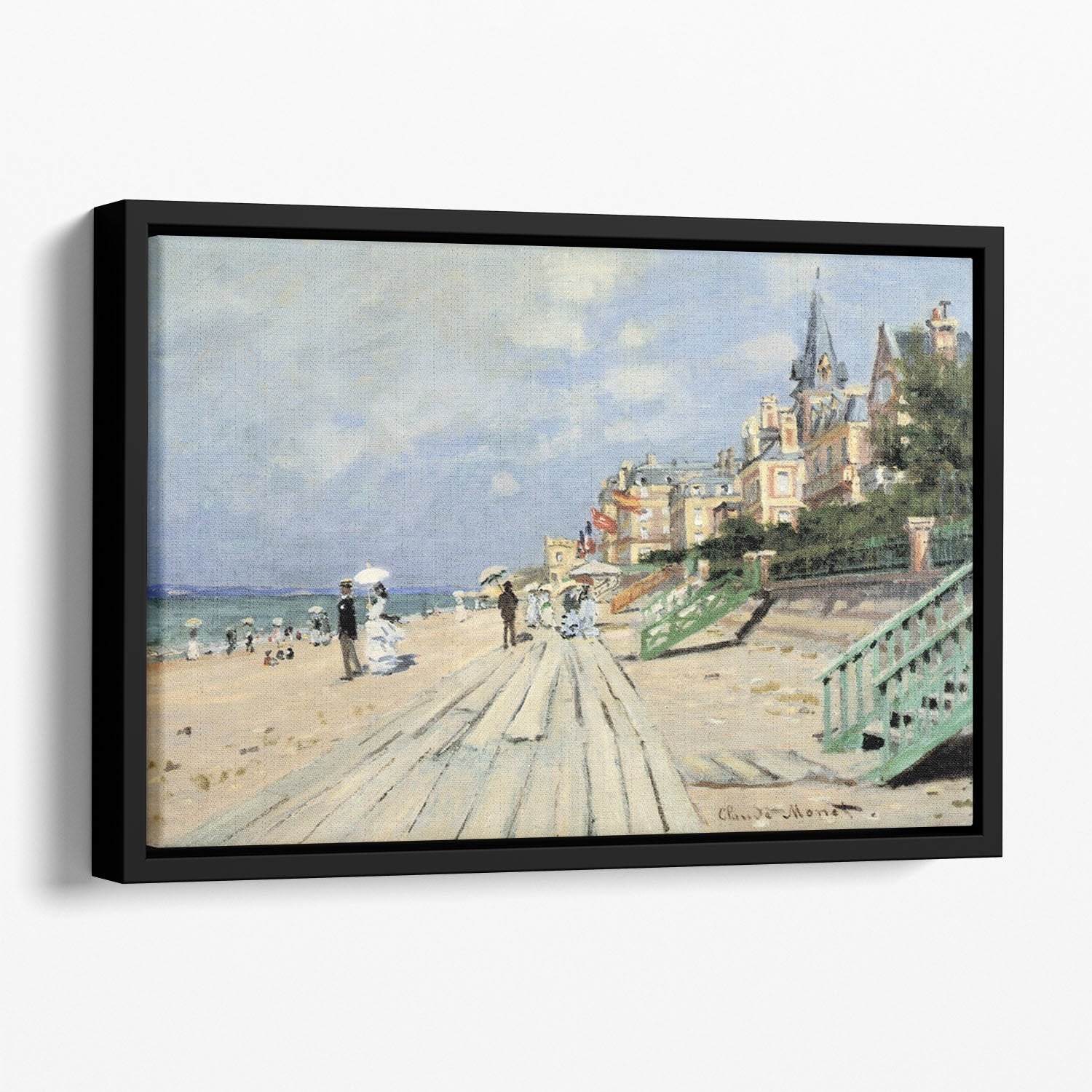 Beach at trouville by Monet Floating Framed Canvas