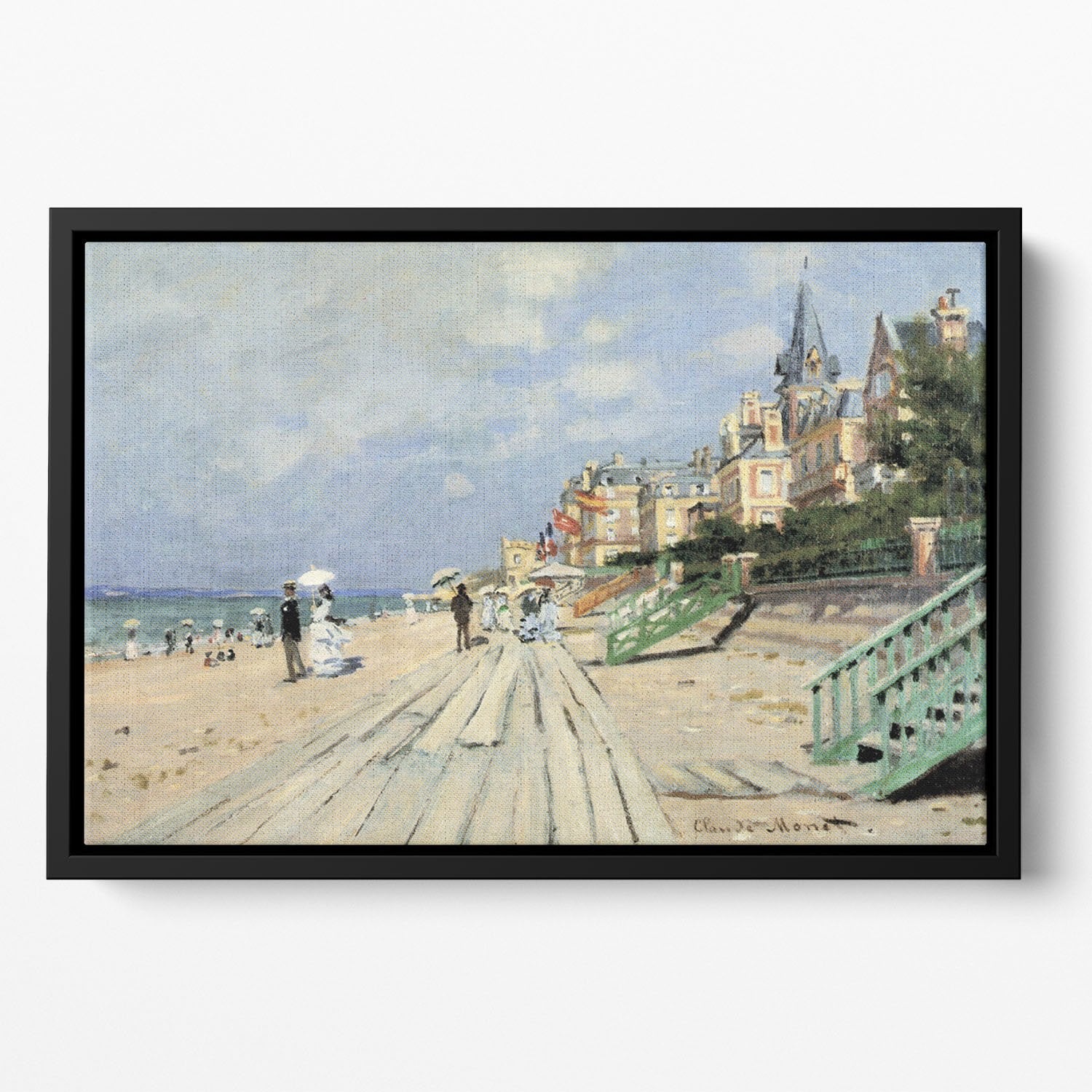 Beach at trouville by Monet Floating Framed Canvas