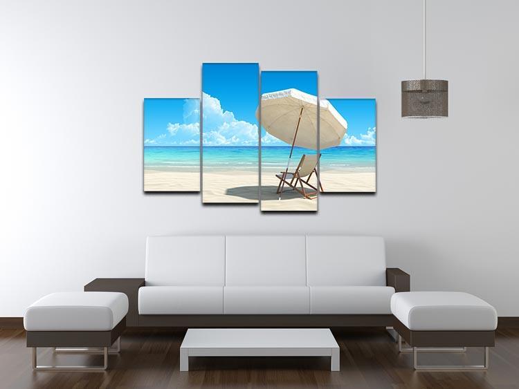 Beach chair and umbrella on idyllic tropical sand beach 4 Split Panel Canvas - Canvas Art Rocks - 3