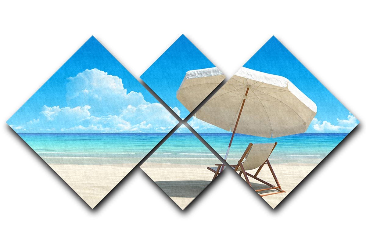 Beach chair and umbrella on idyllic tropical sand beach 4 Square Multi Panel Canvas - Canvas Art Rocks - 1