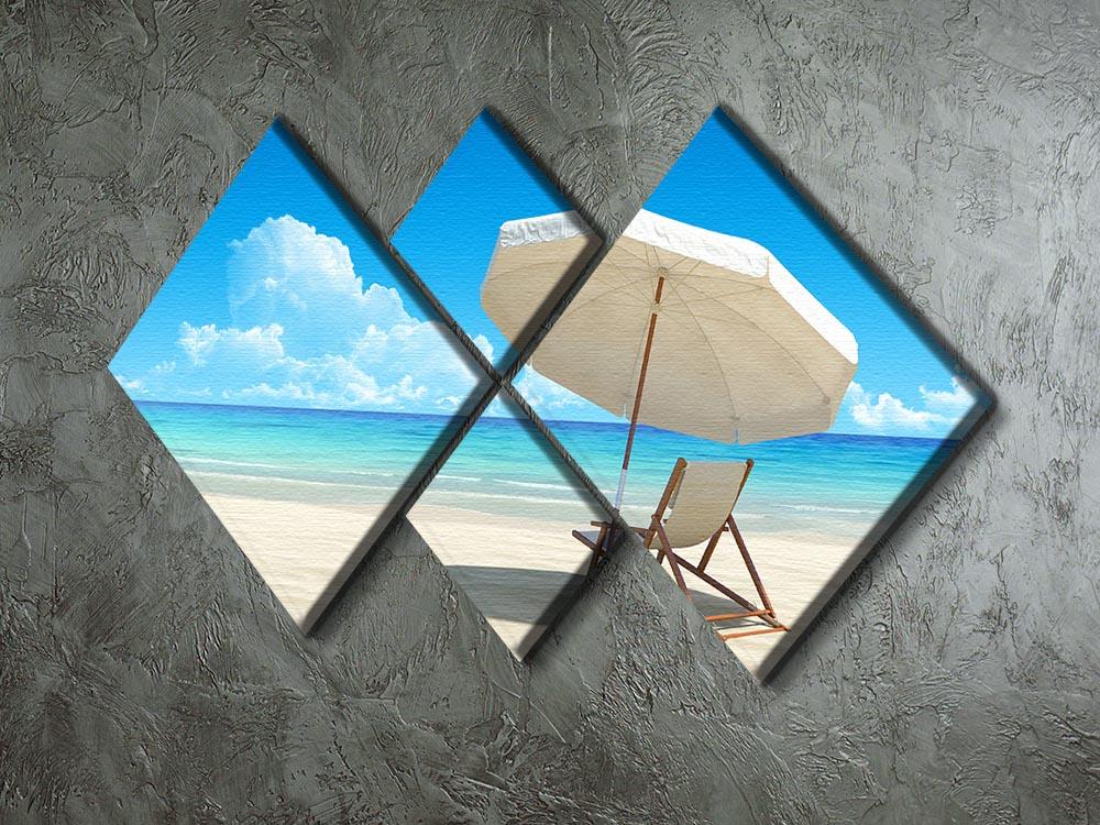 Beach chair and umbrella on idyllic tropical sand beach 4 Square Multi Panel Canvas - Canvas Art Rocks - 2