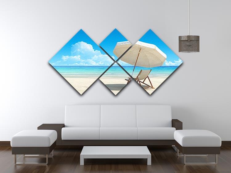 Beach chair and umbrella on idyllic tropical sand beach 4 Square Multi Panel Canvas - Canvas Art Rocks - 3