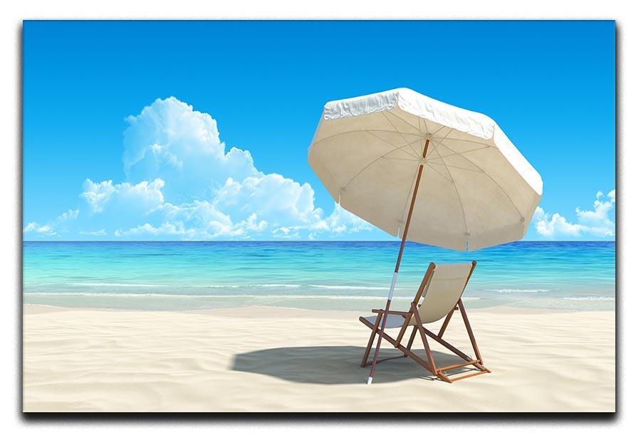 Beach chair and umbrella on idyllic tropical sand beach Canvas Print or Poster - Canvas Art Rocks - 1