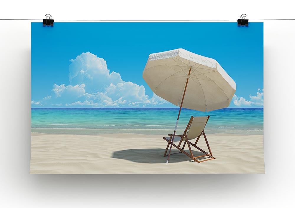Beach chair and umbrella on idyllic tropical sand beach Canvas Print or Poster - Canvas Art Rocks - 2
