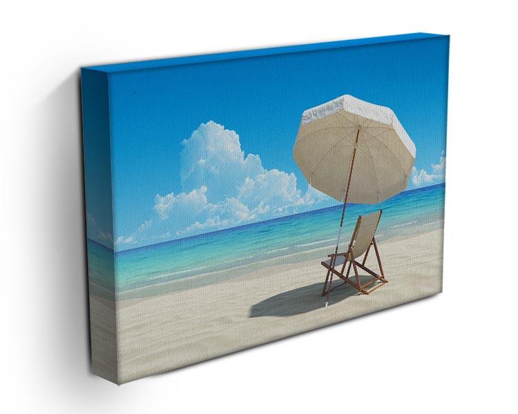 Beach chair and umbrella on idyllic tropical sand beach Canvas Print or Poster - Canvas Art Rocks - 3