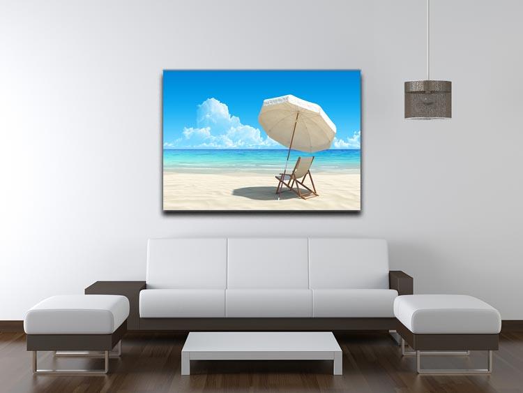 Beach chair and umbrella on idyllic tropical sand beach Canvas Print or Poster - Canvas Art Rocks - 4