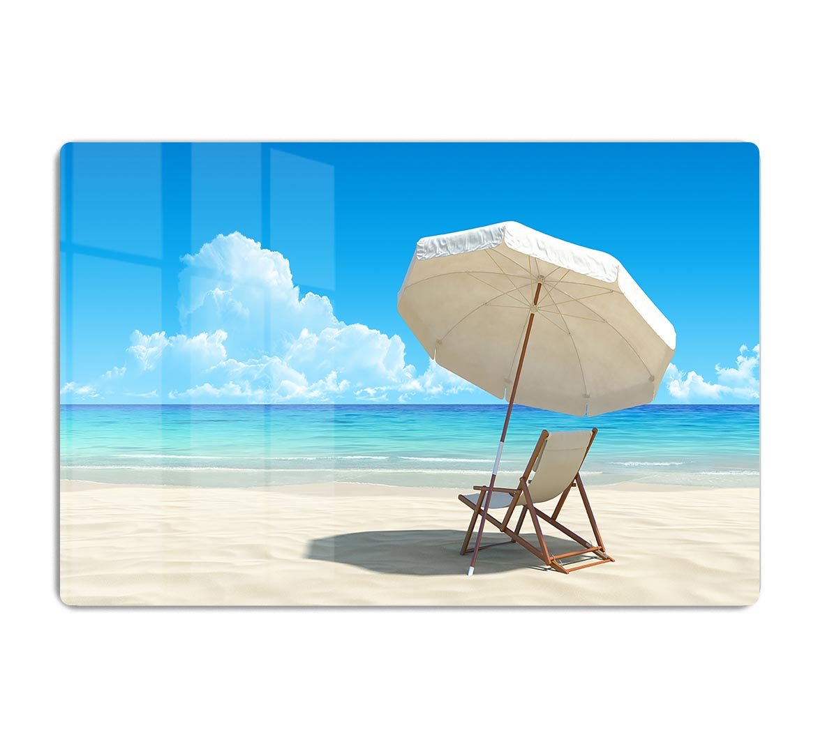 Beach chair and umbrella on idyllic tropical sand beach HD Metal Print - Canvas Art Rocks - 1