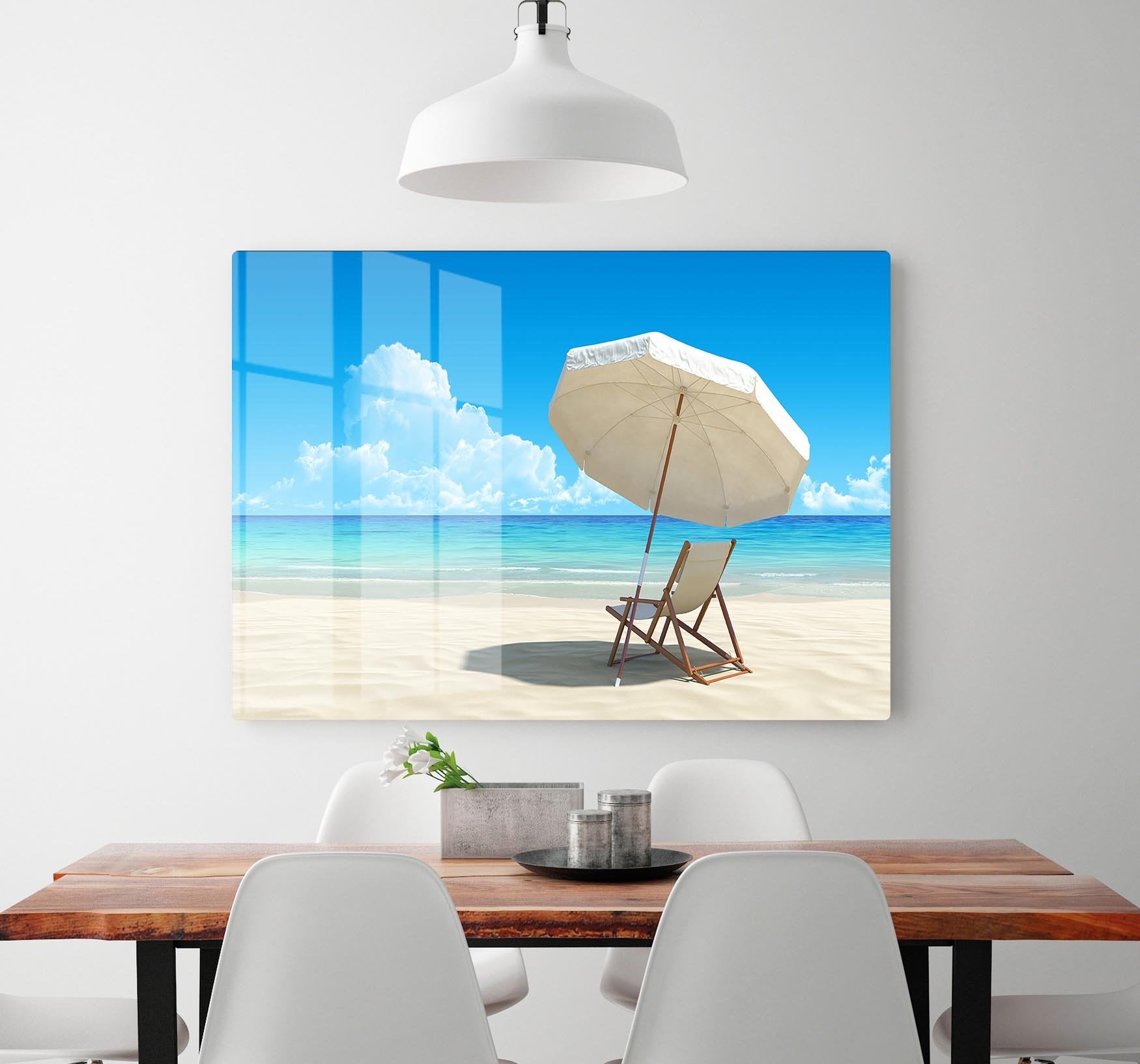 Beach chair and umbrella on idyllic tropical sand beach HD Metal Print - Canvas Art Rocks - 2
