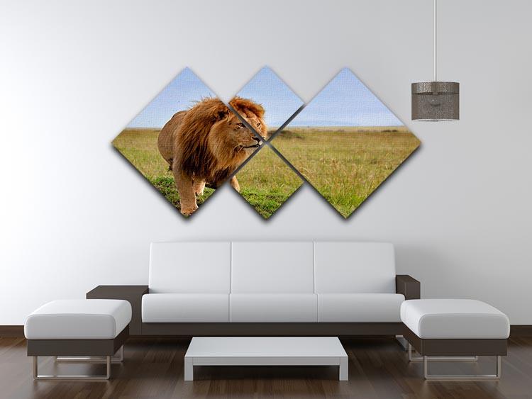 Beautiful Lion Long in Masai Mara 4 Square Multi Panel Canvas - Canvas Art Rocks - 3
