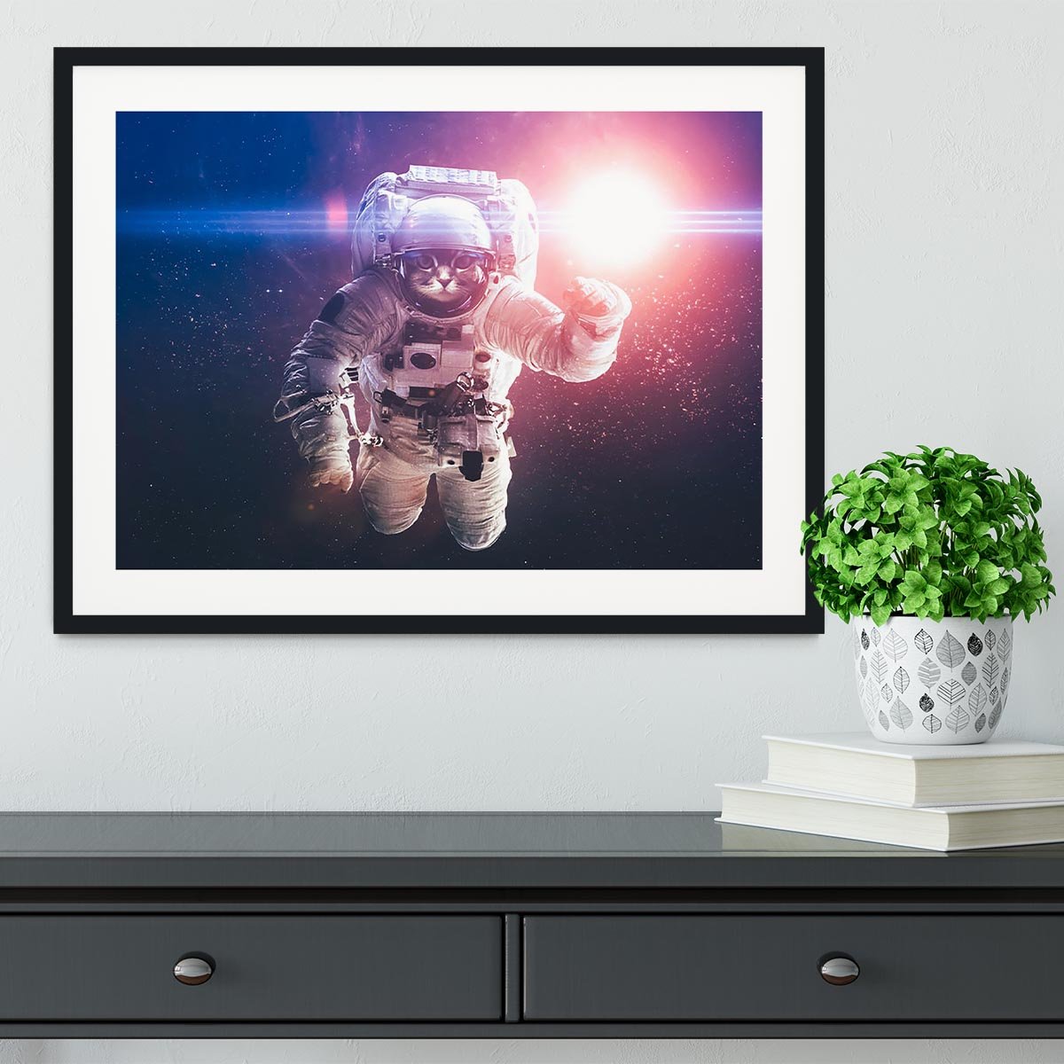 Beautiful cat in outer space Framed Print - Canvas Art Rocks - 1