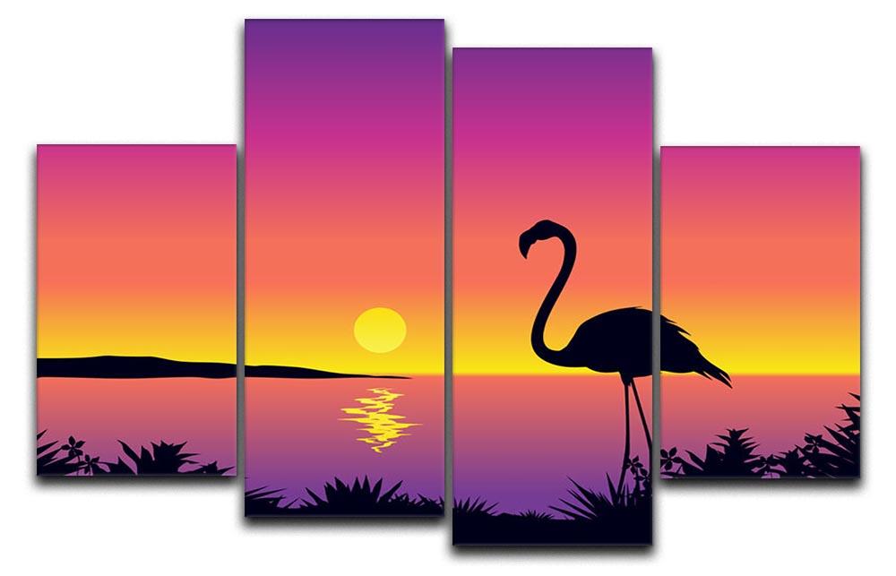 Beautiful coastline view with flamingo 4 Split Panel Canvas - Canvas Art Rocks - 1