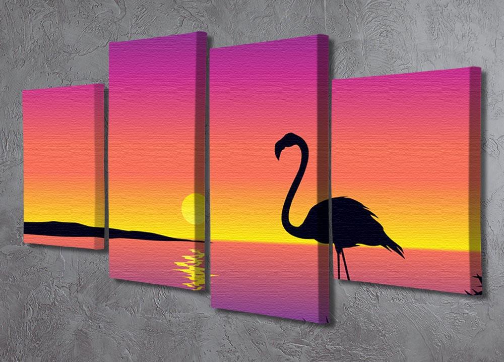 Beautiful coastline view with flamingo 4 Split Panel Canvas - Canvas Art Rocks - 2