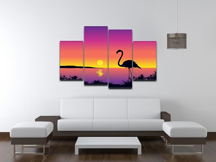 Beautiful coastline view with flamingo 4 Split Panel Canvas - Canvas Art Rocks - 3