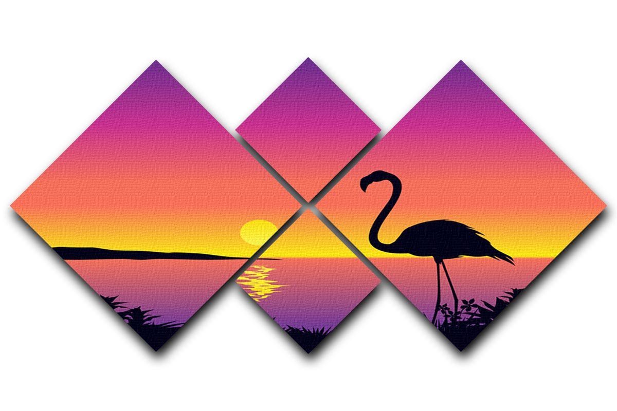 Beautiful coastline view with flamingo 4 Square Multi Panel Canvas - Canvas Art Rocks - 1