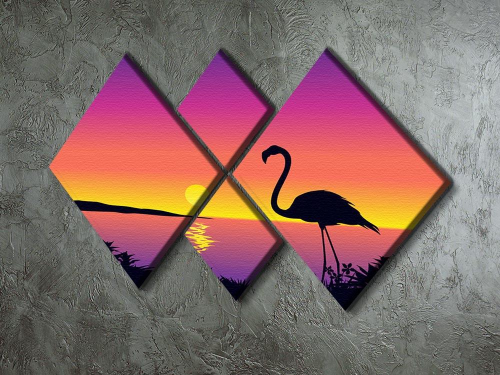 Beautiful coastline view with flamingo 4 Square Multi Panel Canvas - Canvas Art Rocks - 2