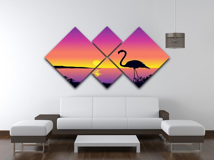 Beautiful coastline view with flamingo 4 Square Multi Panel Canvas - Canvas Art Rocks - 3