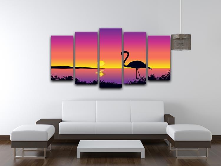 Beautiful coastline view with flamingo 5 Split Panel Canvas - Canvas Art Rocks - 3