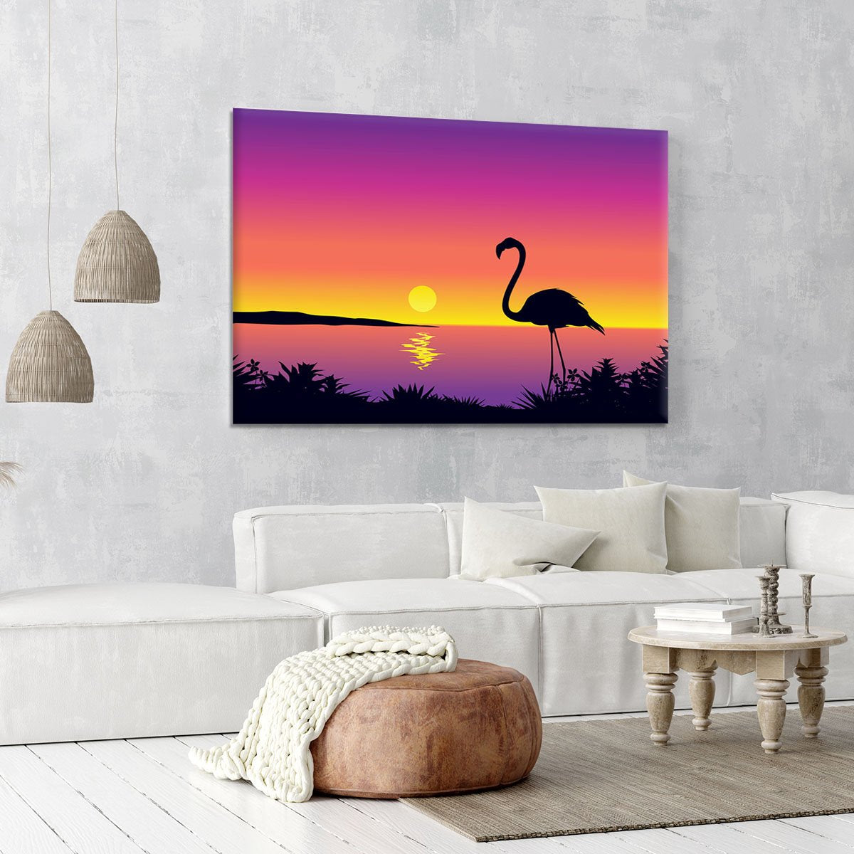 Beautiful coastline view with flamingo Canvas Print or Poster