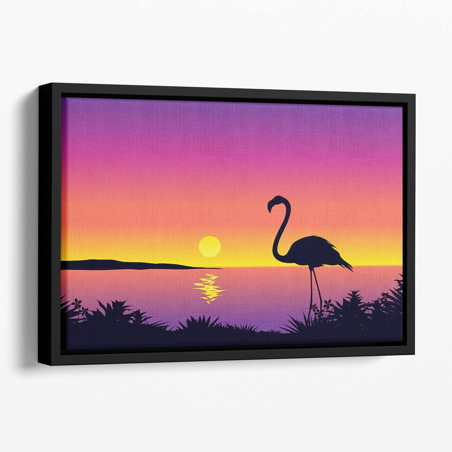 Beautiful coastline view with flamingo Floating Framed Canvas - Canvas Art Rocks - 1
