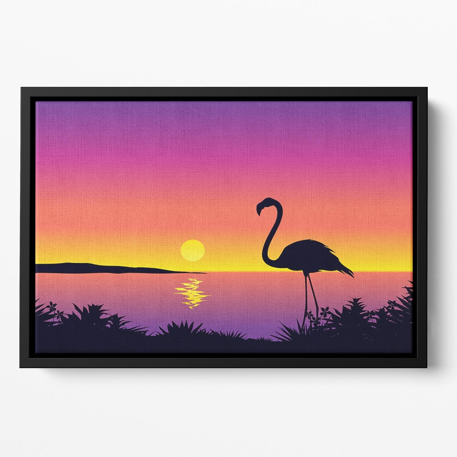 Beautiful coastline view with flamingo Floating Framed Canvas - Canvas Art Rocks - 2