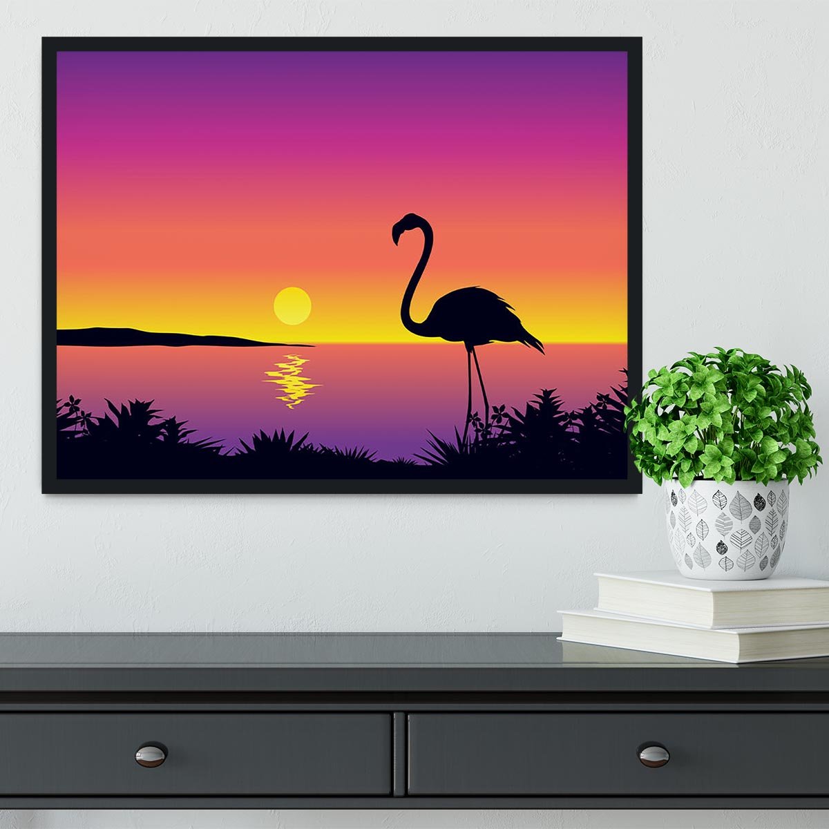 Beautiful coastline view with flamingo Framed Print - Canvas Art Rocks - 2