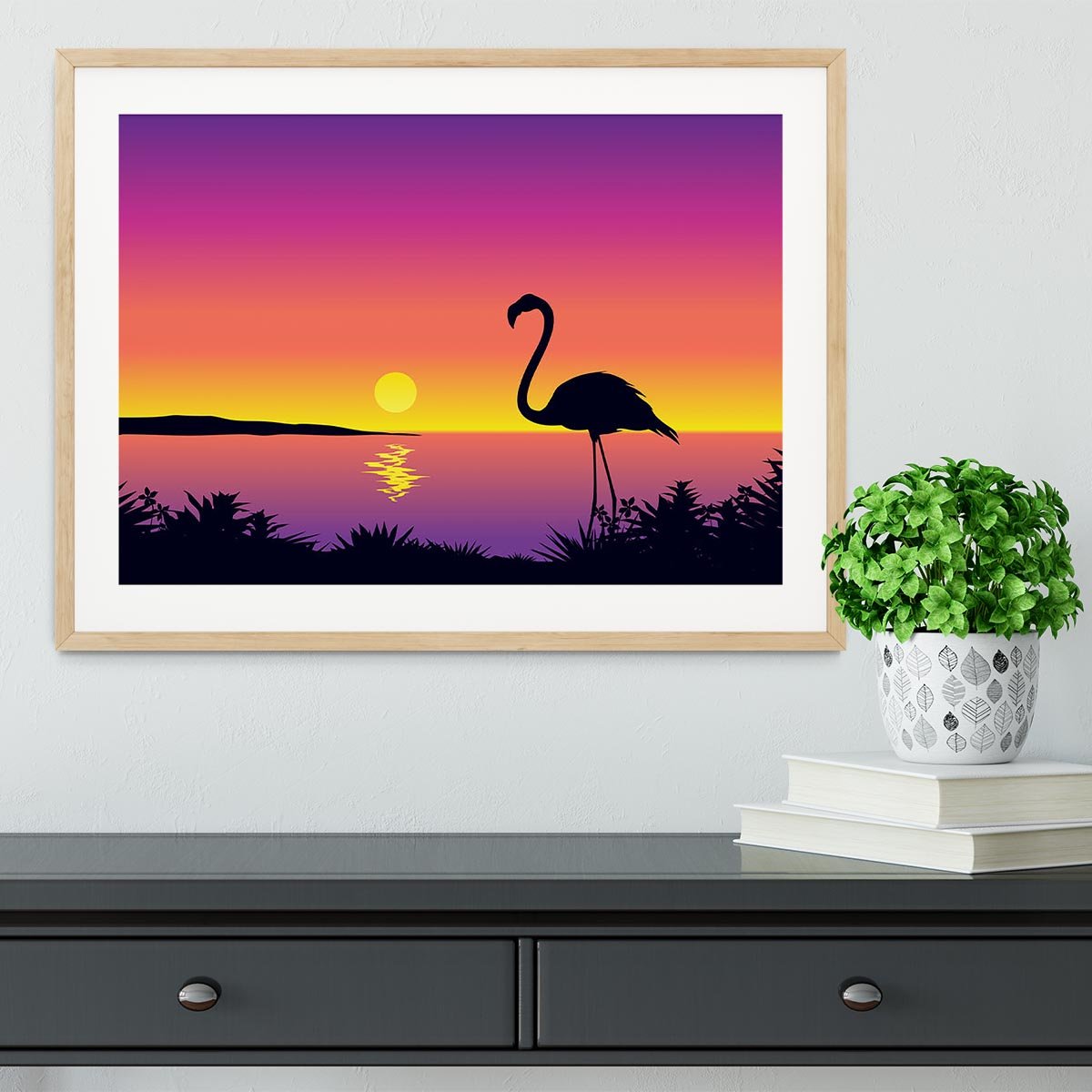 Beautiful coastline view with flamingo Framed Print - Canvas Art Rocks - 3
