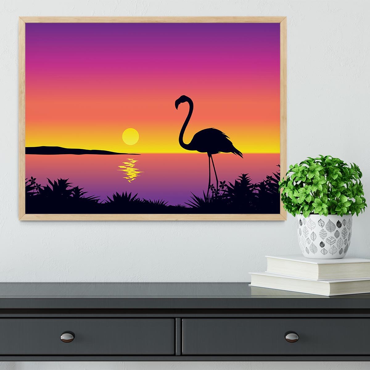 Beautiful coastline view with flamingo Framed Print - Canvas Art Rocks - 4