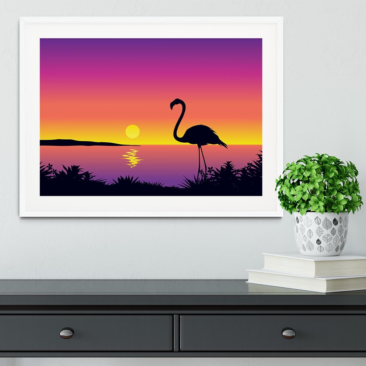 Beautiful coastline view with flamingo Framed Print - Canvas Art Rocks - 5