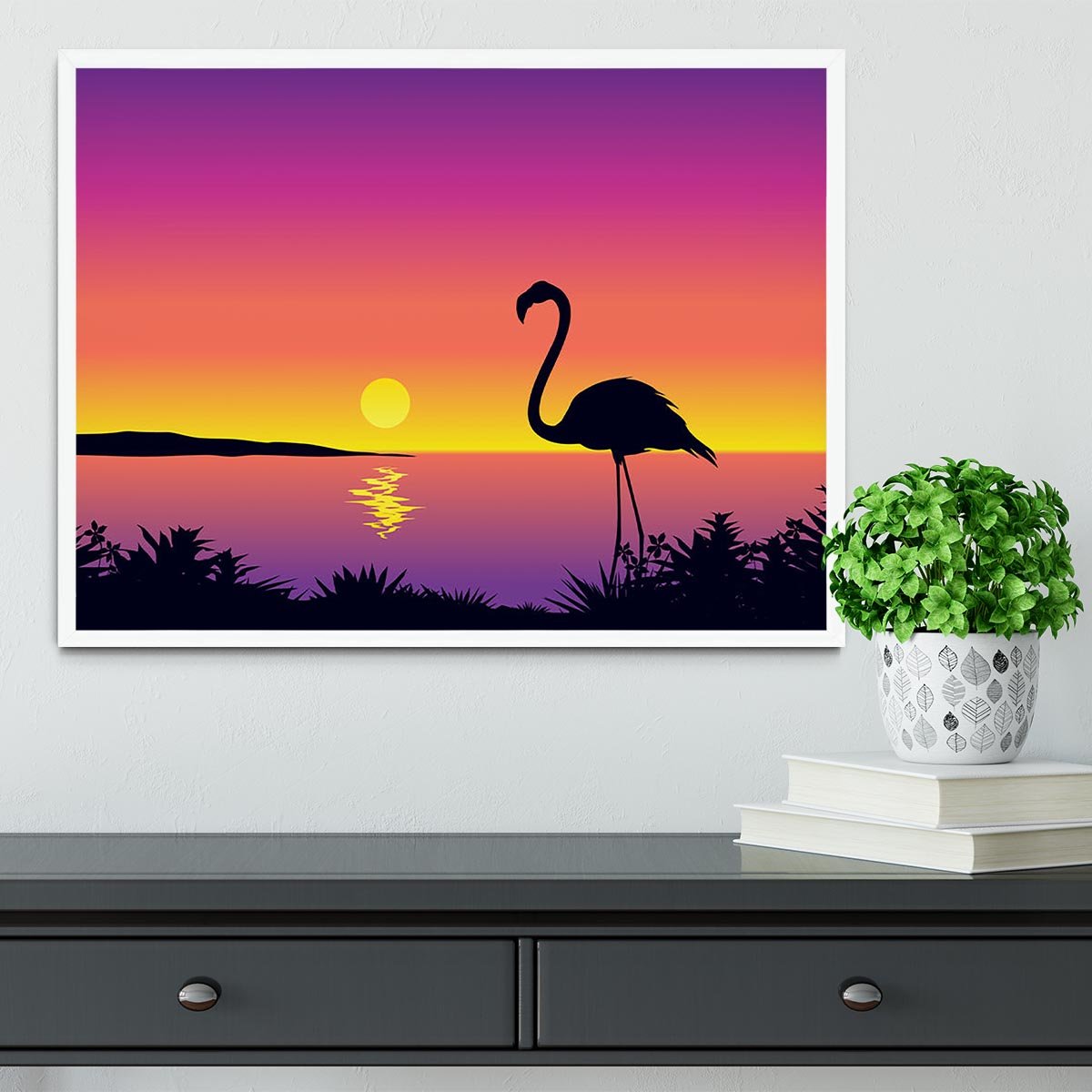 Beautiful coastline view with flamingo Framed Print - Canvas Art Rocks -6