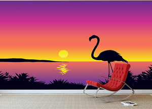 Beautiful coastline view with flamingo Wall Mural Wallpaper - Canvas Art Rocks - 2